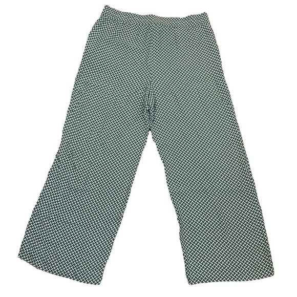Ann Taylor Wide Leg Pull-on Pants Kelly Green/White Geometric Print NWT Size L - Picture 7 of 13